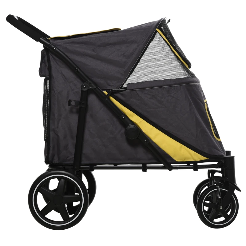 PawHut Hundetrolley bis 30kg klappbar One-klick-system 2 Sicherheitsleinen Aufbewahrungstaschen Gepolsterter Griff Dunkelgrau