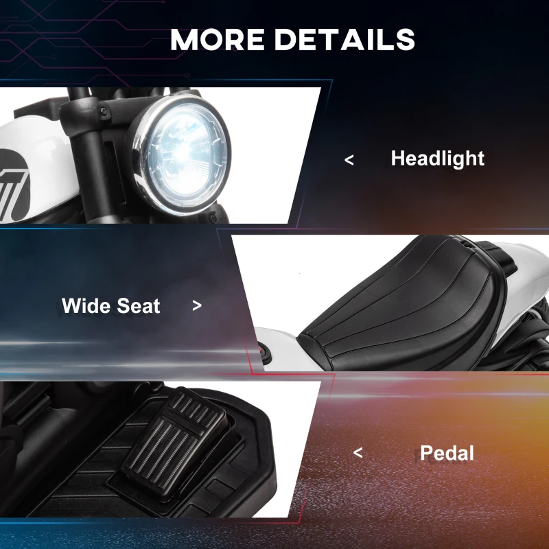 HOMCOM Elektryczny motocykl dla dzieci, reflektor LED, odpinane kółka boczne, wygodne siedzenie, Czerwony/Czarny