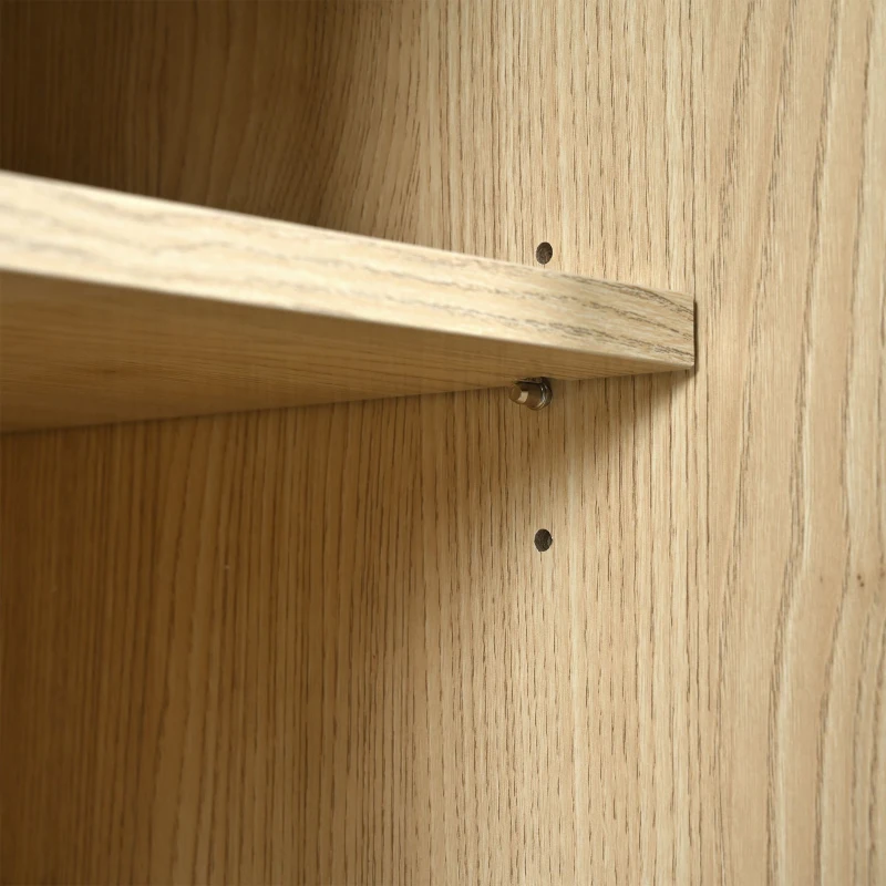 Modern Retro Rattan Door Sideboard with Adjustable Shelves, Smooth Slide Rail, and Wooden Frame, 120L x 40W x 78H cm, Light Oak