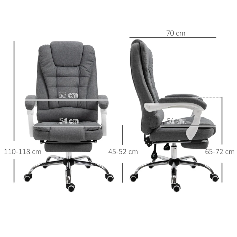 HOMCOM Fauteuil de bureau manager chaise pour ordinateur avec repose-pied dossier inclinable accoudoirs rembourrés en lin gris