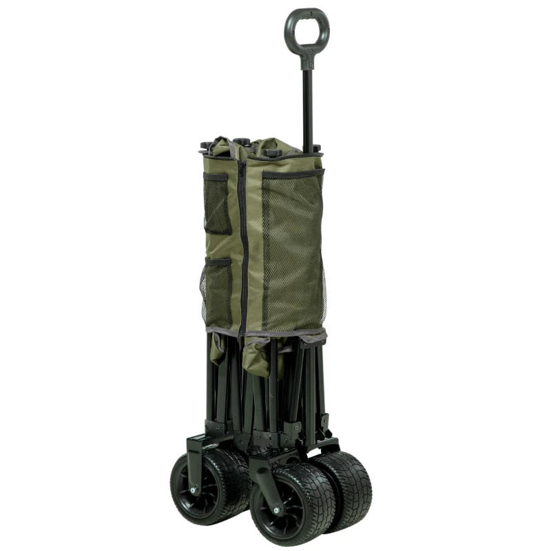 Outsunny Bollerwagen, klappbar, 7 Seitentaschen, verstellbarer Griff, bis 120 kg, Stahl, grün, 100 x 48 x 100,5 cm