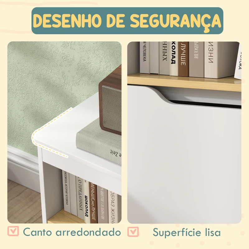 AIYAPLAY Organizador de Brinquedos Móvel de Arrumação Infantil com 2 Gavetas e Compartimento 80x30x45 cm Branco