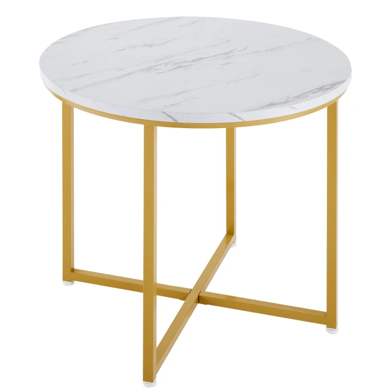 5 Piece Modern Marble Dining Table and Chair Set with Semi-Circular Stools, Space-Saving Design for Apartments and Restaurants, Gold+White