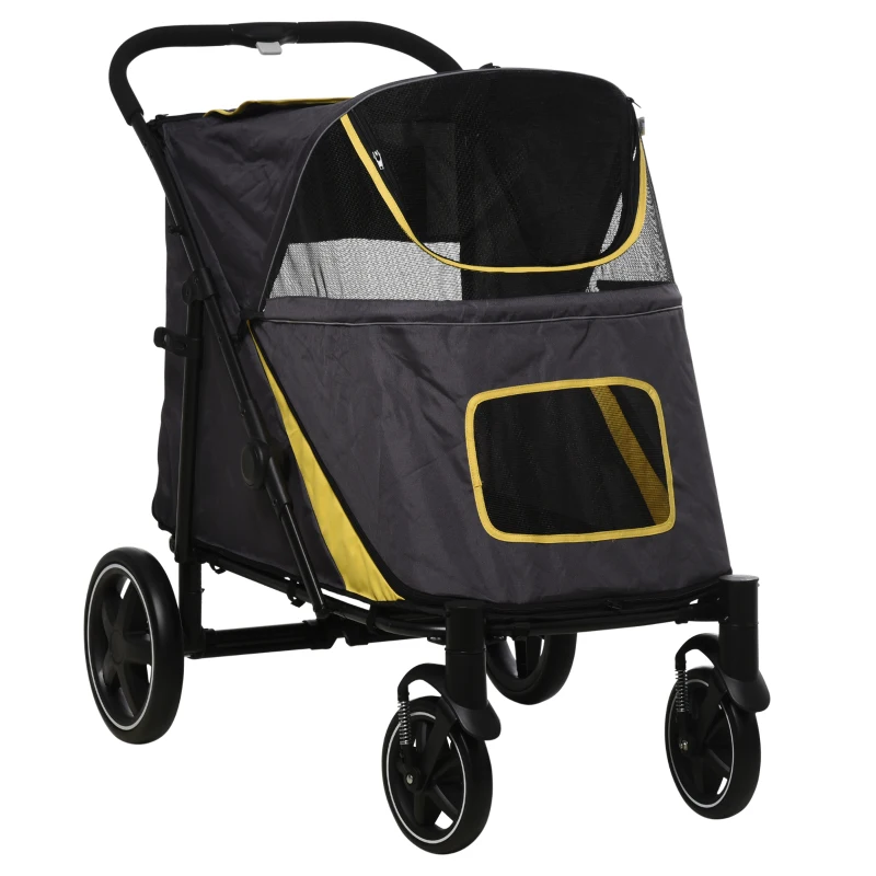 PawHut Hundetrolley bis 30kg klappbar One-klick-system 2 Sicherheitsleinen Aufbewahrungstaschen Gepolsterter Griff Dunkelgrau