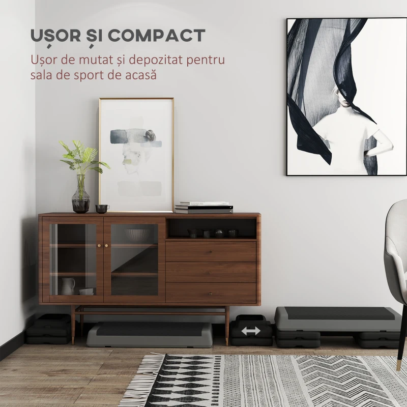 SPORTNOW Step Aerobic Reglabil pe 3 Nivele 10/20/30 cm, Step Aerobic Antiderapant cu Capacitate 250 kg, 77x37x16 cm, Gri