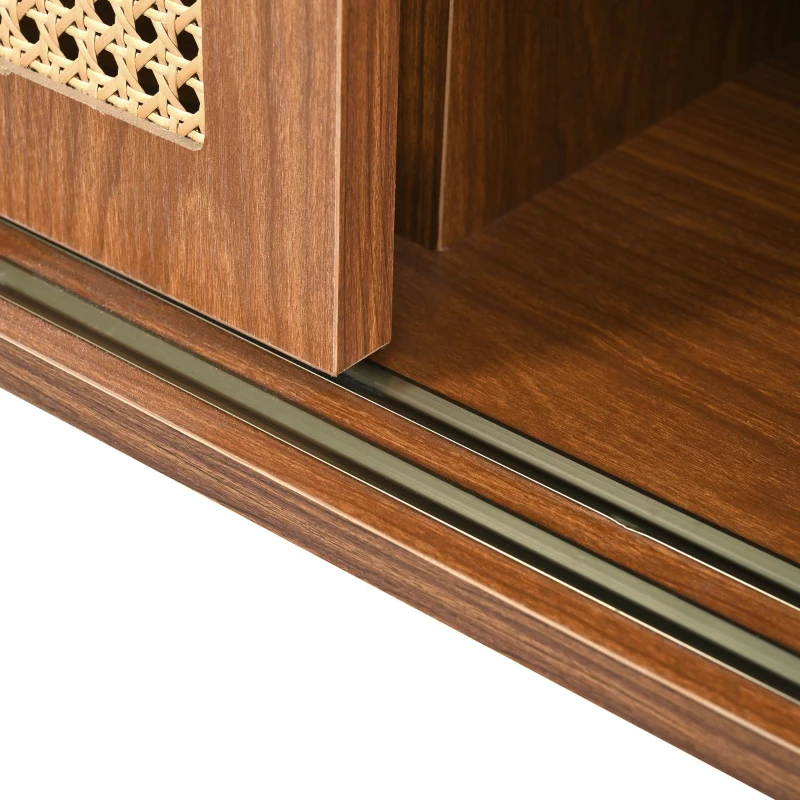 Retro Wooden Sideboard with Rattan Door Design, 3 Drawers and Storage Compartments, Ideal for Dining and Living Room, Natural Walnut