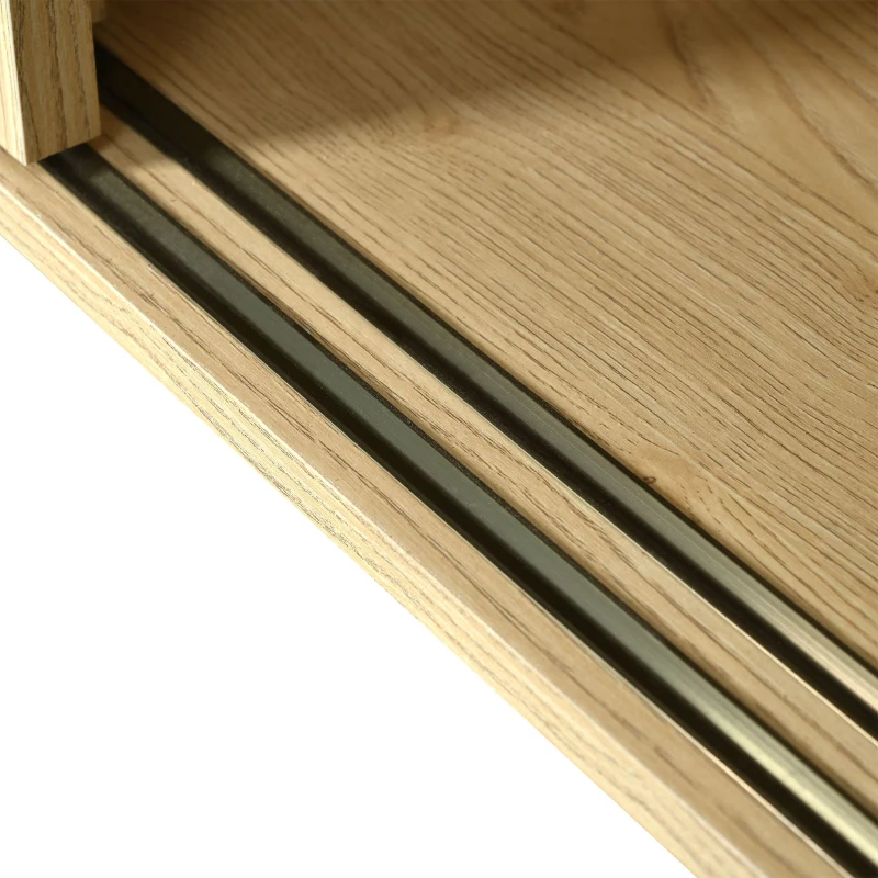 Modern Retro Rattan Door Sideboard with Adjustable Shelves, Smooth Slide Rail, and Wooden Frame, 120L x 40W x 78H cm, Light Oak