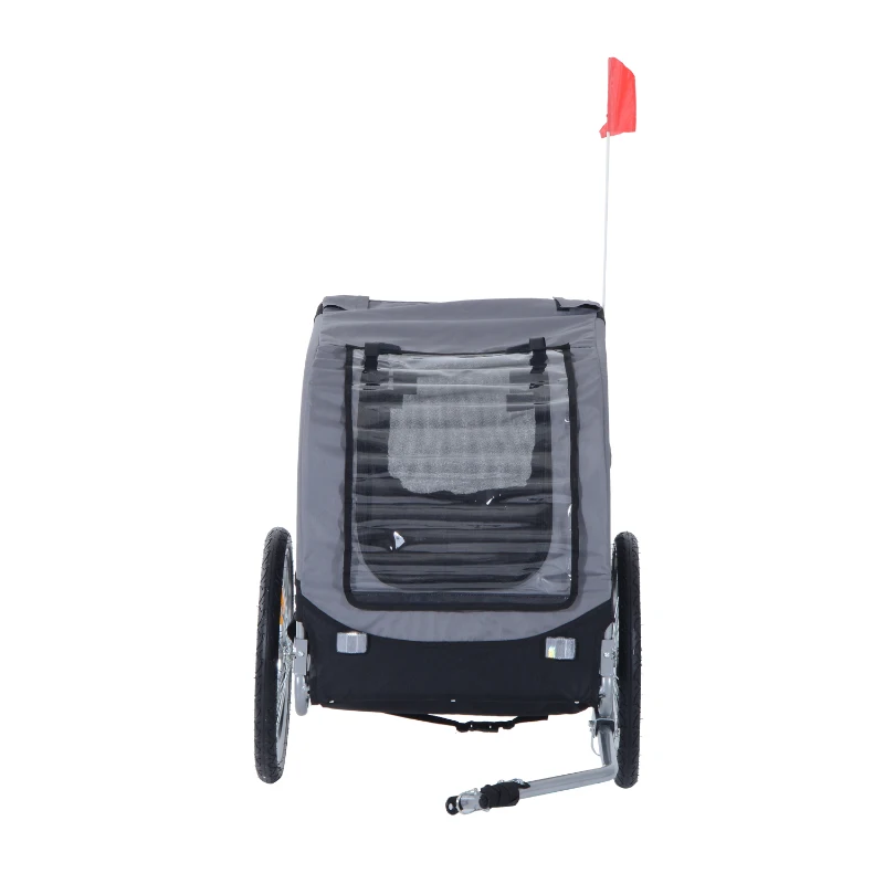 PawHut Hundeanhänger Fahrradanhänger bis 20kg klappbar mit Universalkupplung Reflektoren Flagge lagerbar Stahl+Polyster Grau+Schwarz 130 x 73 x 90cm