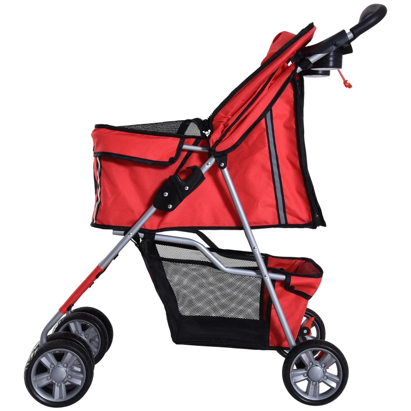 PawHut Hundewagen Hundetrolley bis 10 kg Klappbar mit Becherhalter Sonnendach Rot