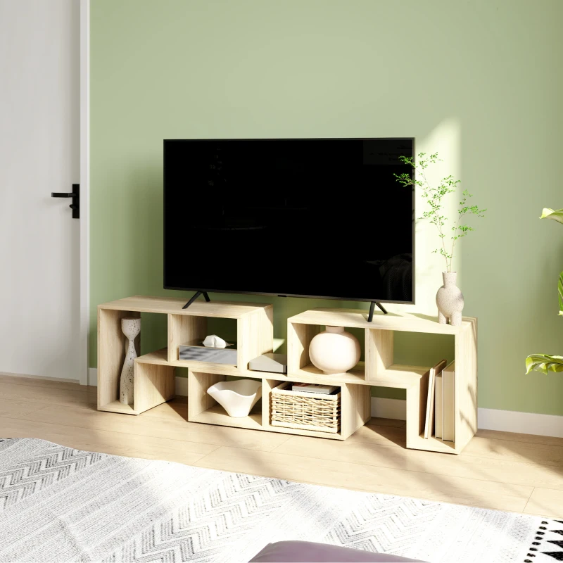 HOMCOM TV Stand for TVs up to 75 Inches, Free Combination TV Unit with Storage Shelves, Extendable Entertainment Centre for Living Room, Grey Oak Wood Grain