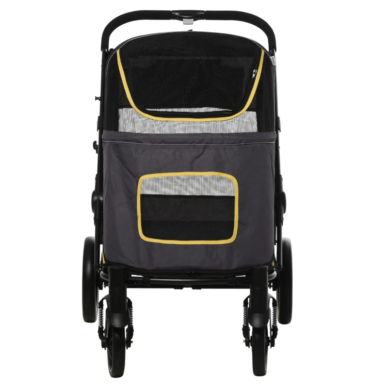 PawHut Hundetrolley bis 30kg klappbar One-klick-system 2 Sicherheitsleinen Aufbewahrungstaschen Gepolsterter Griff Dunkelgrau