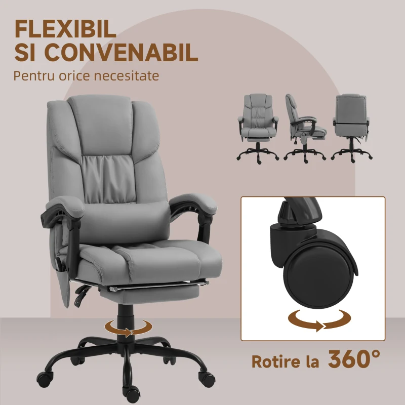 Vinsetto Fotoliu Reglabil pe Înălțime cu Tetieră și Suport pentru Picioare din Piele Artificială, 66x75x112-122 cm, Gri(m-9)