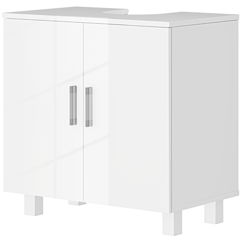 HOMCOM Mobilier Sub Chiuvetă pentru Baie cu 2 Uși, Raft Central, Mâner și Picioare Antiderapante, 60x35x60 cm, Alb Lucios(m-10)