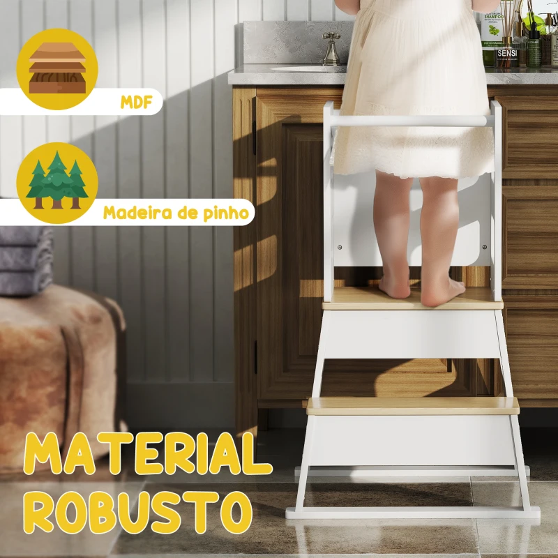 AIYAPLAY Torre de Aprendizagem 2 em 1 para Crianças com Ardósia e Barreira de Segurança 55x52,5x87,5 cm Branco