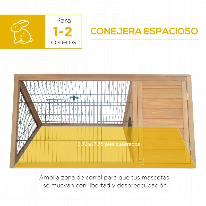 PawHut Jaula para Conejos 116x62,2x52,5 cm en Forma de Triangular con Puertas y Rejilla Metálica Madera Natural