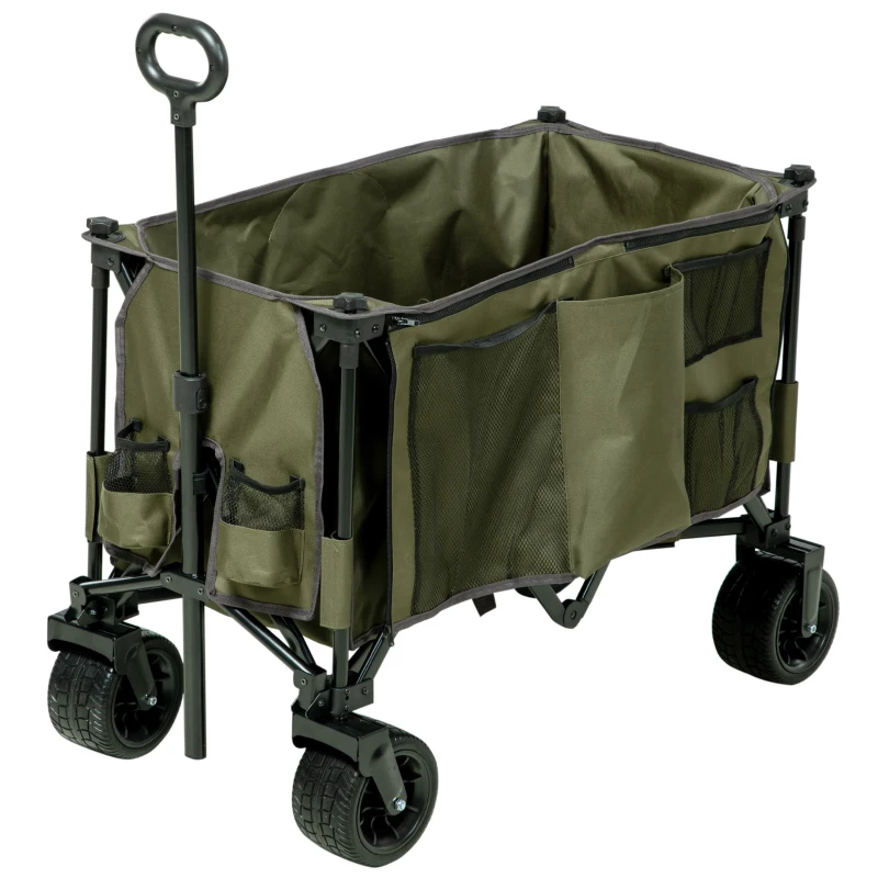 Outsunny Bollerwagen, klappbar, 7 Seitentaschen, verstellbarer Griff, bis 120 kg, Stahl, grün, 100 x 48 x 100,5 cm