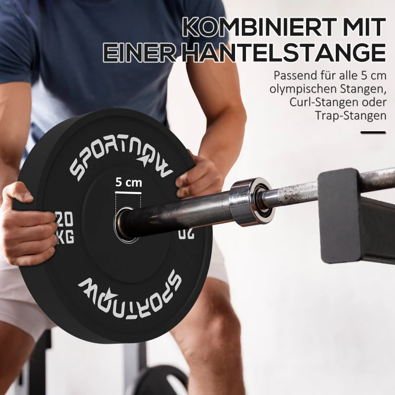 SPORTNOW Halterschijvenset, 2 x 20 kg, Olympische standaard, Rubber, Geluidsarm, Zwart