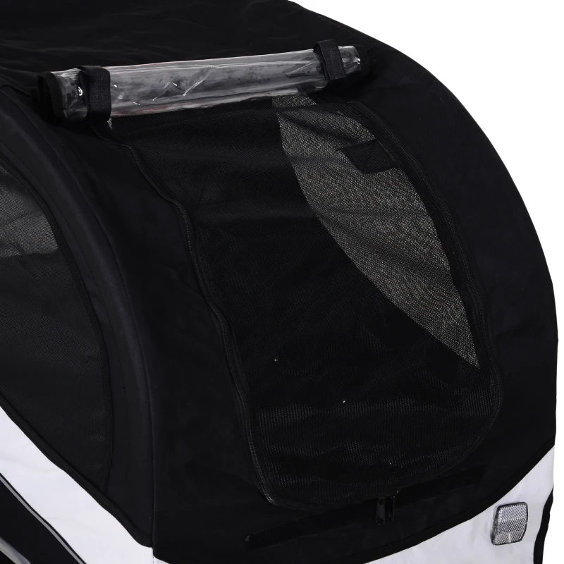 PawHut Fahrradanhänger Hundeanhänger bis 20kg Netzfenster, aufrollbare Abdeckung, Universalkupplung Weiß+Schwarz