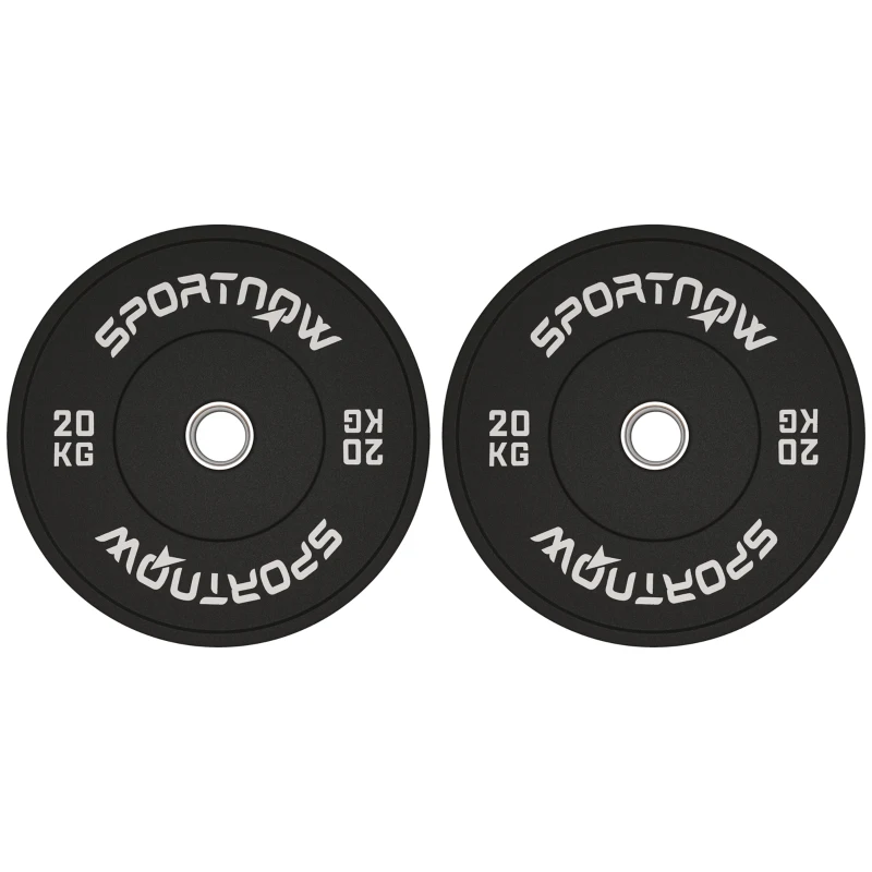 SPORTNOW Halterschijvenset, 2 x 20 kg, Olympische standaard, Rubber, Geluidsarm, Zwart