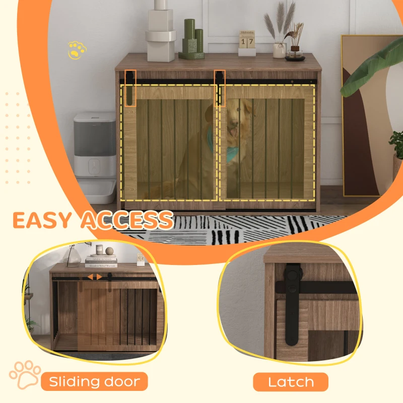 PawHut Klatka dla Psów, Zamykana, Wygląd Drewna, Rustykalny Design, 98 cm x 58 cm x 67 cm, Orzech + Czarny