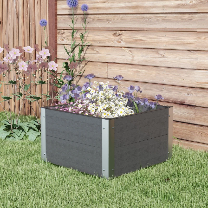 Outsunny Grządka ogrodowa ziołowa, odporna na warunki atmosferyczne, z otwartym dnem, 60 x 60 x 30 cm, ciemnoszara