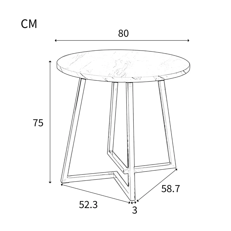 Modern Round Dining Table with Marble Pattern and Gold Metal Frame, Multi-Purpose Design, 80L x 80W x 75H cm, Gold+White