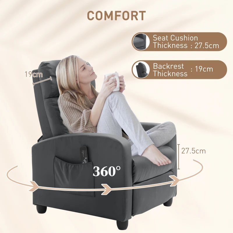 HOMCOM Fotoliu de Masaj cu 8 Moduri și 5 Intensități, Suport pentru Picioare și Telecomandă, 68x88x98 cm, Gri(m-7)