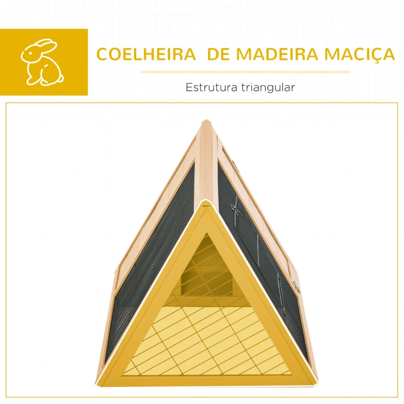 PawHut Coelheira de Madeira 116x62,2x52,5 cm Gaiola para Coelhos em Forma Triangular com Portas e Grade Metálica Madeira
