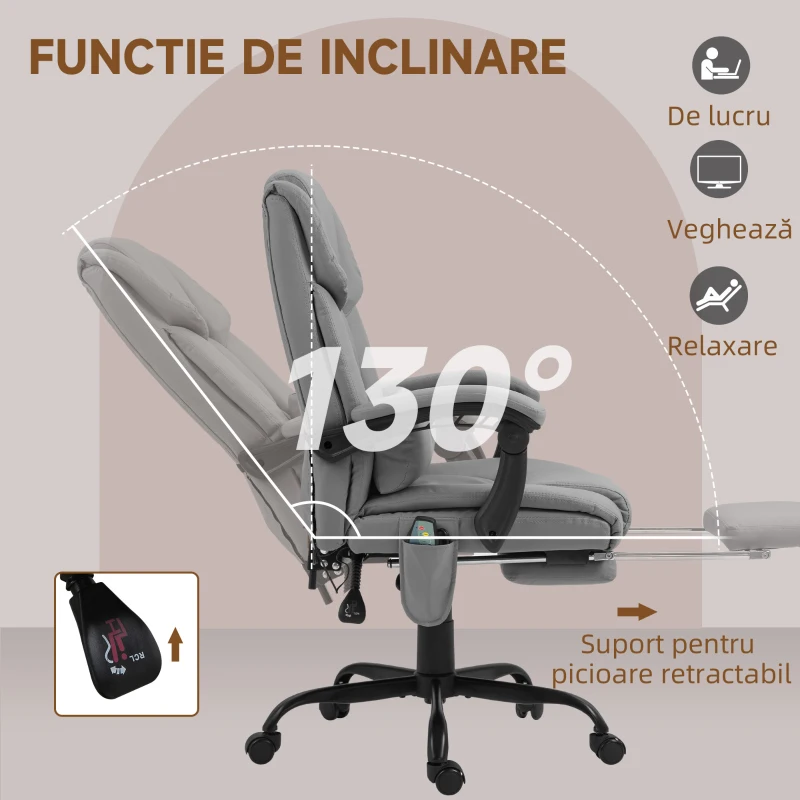 Vinsetto Fotoliu Reglabil pe Înălțime cu Tetieră și Suport pentru Picioare din Piele Artificială, 66x75x112-122 cm, Gri(m-5)