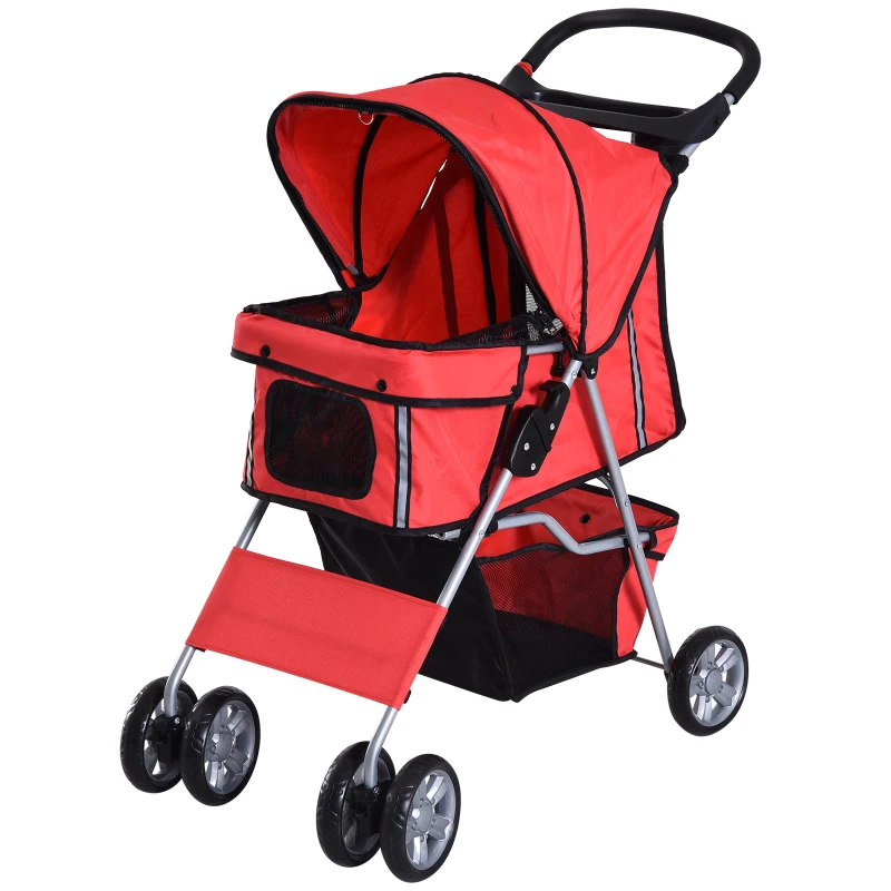 PawHut Hundewagen Hundetrolley bis 10 kg Klappbar mit Becherhalter Sonnendach Rot