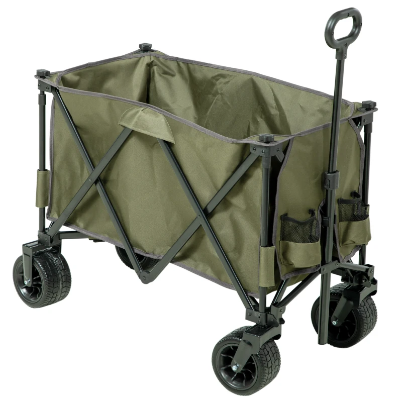 Outsunny Bollerwagen, klappbar, 7 Seitentaschen, verstellbarer Griff, bis 120 kg, Stahl, grün, 100 x 48 x 100,5 cm