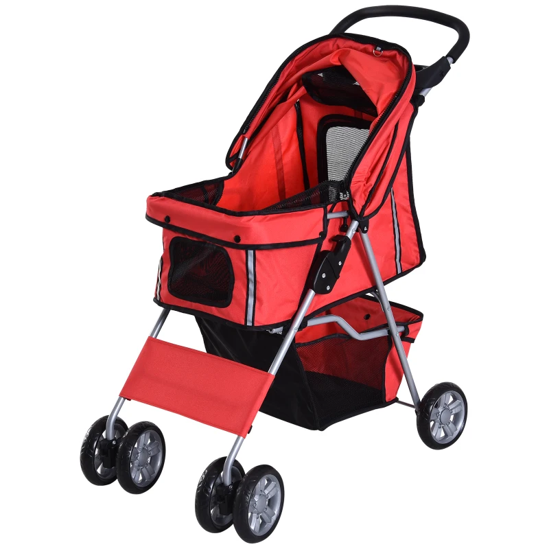 PawHut Hundewagen Hundetrolley bis 10 kg Klappbar mit Becherhalter Sonnendach Rot