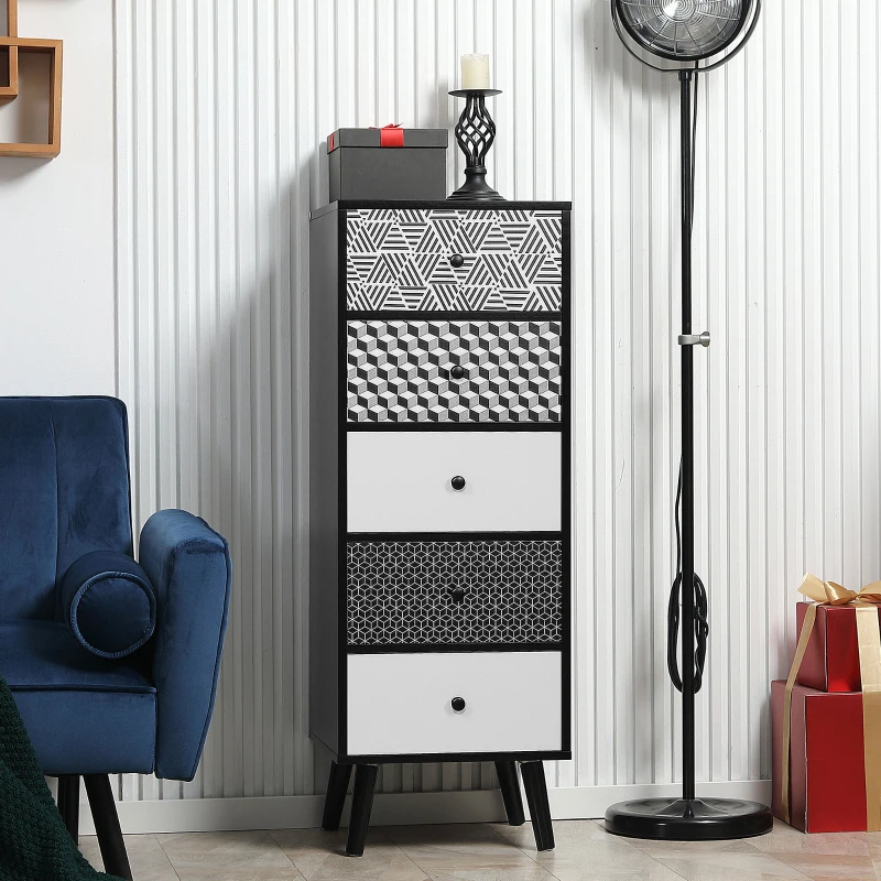 HOMCOM Chest of Drawers, 5 Drawer Dresser, Vertical Storage Organizer Unit for Bedroom, Living Room