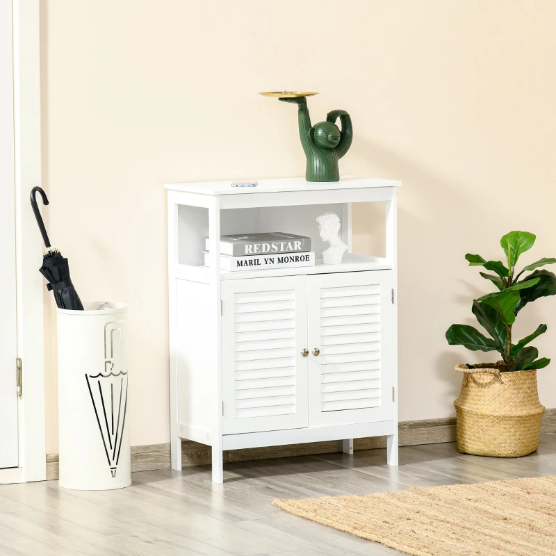 Kleankin Dulap pentru Baie Impermeabil cu 2 Rafturi si Dulapior MDF Alb(m-2)