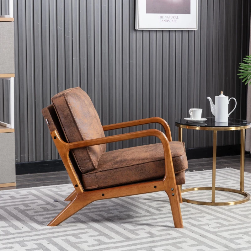 Modern Accent Armchair with Wooden Frame, Soft Cushion, Mid-Century Style, Comfy Chair for Bedroom, Living Room, 65x80x76 cm, Coffee