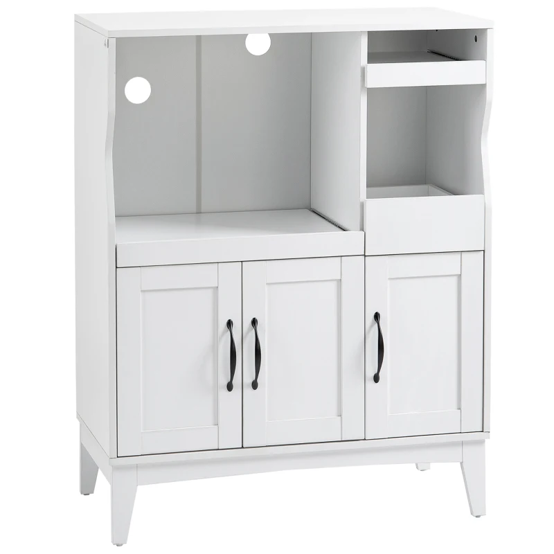 HOMCOM Bufet de Bucătărie cu 2 Dulapuri, Sertar și Rafturi Extensibile pentru Cuptor cu Microunde, 84x39x109 cm, Alb