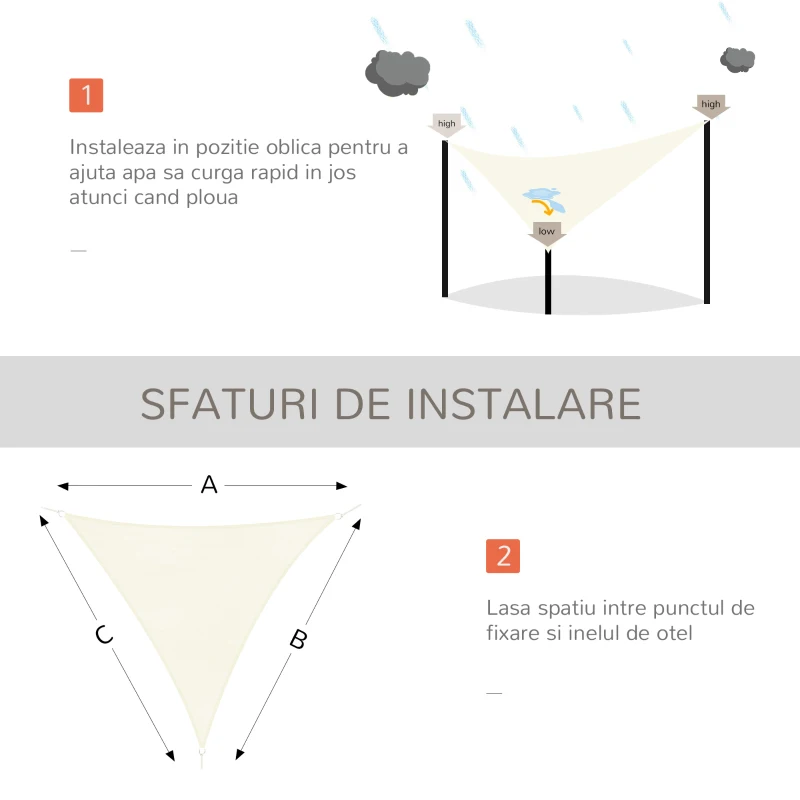 Outsunny Cort parasolar triunghiular- Cort tip velă - Anti UV - Crem - 6x6x6m