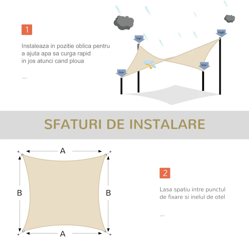 Outsunny Acoperis Perdea tip Velier Parasolar Dreptunghiular Potectie Raze UV din PE Crem, 4x6m