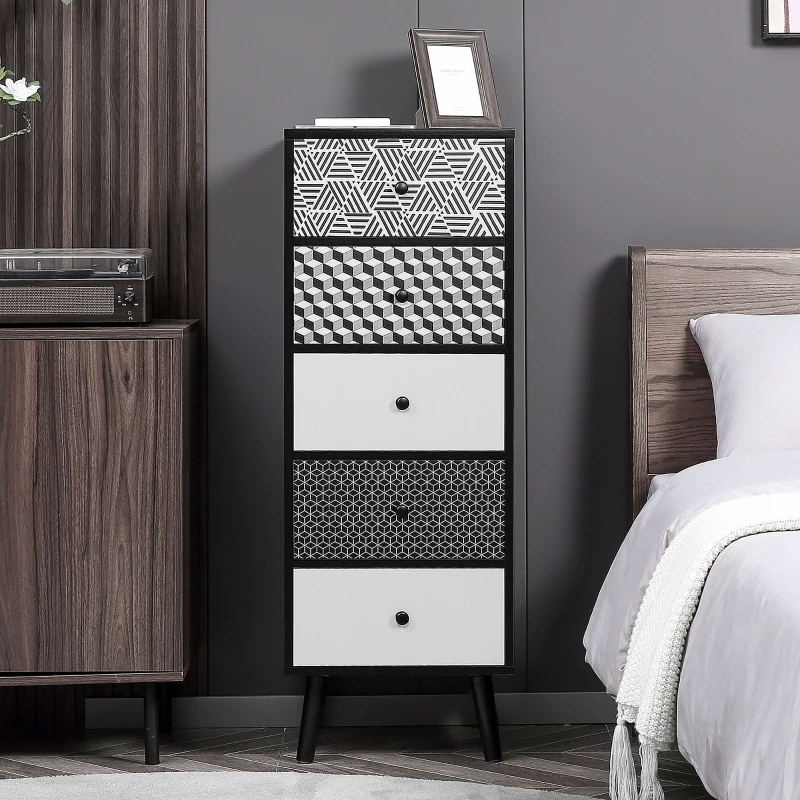 HOMCOM Chest of Drawers, 5 Drawer Dresser, Vertical Storage Organizer Unit for Bedroom, Living Room