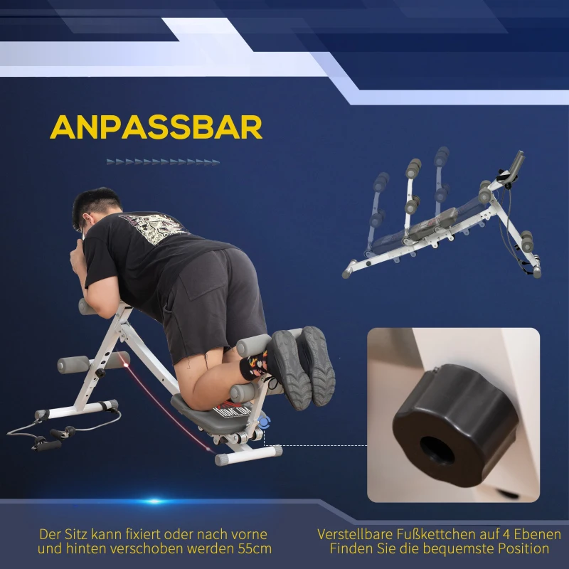 HOMCOM 2-in-1 Trainingsapparaat voor Sit-ups, met LCD-Monitor, Fitnessapparaat voor Thuis, Staal, Kunstleer