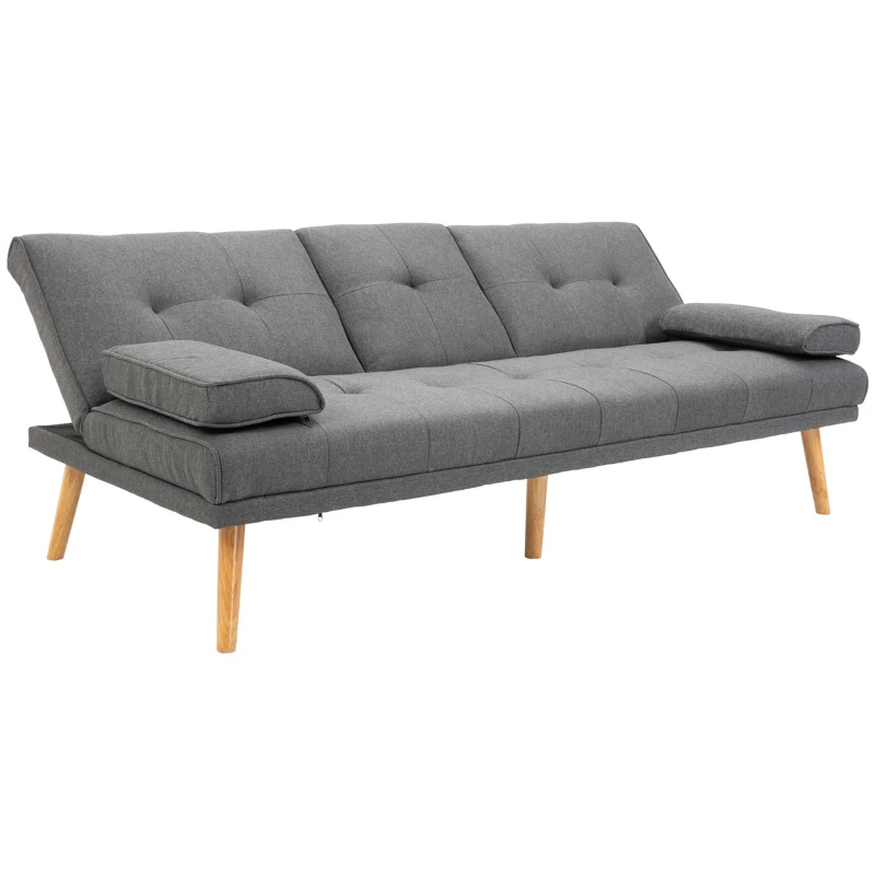 HOMCOM Canapea extensibila cu 3 locuri, 2 cotiere detasabile si covoras antiderapant. imitatie in si lemn de plop, 181x77x72cm, gri inchis(m-11)