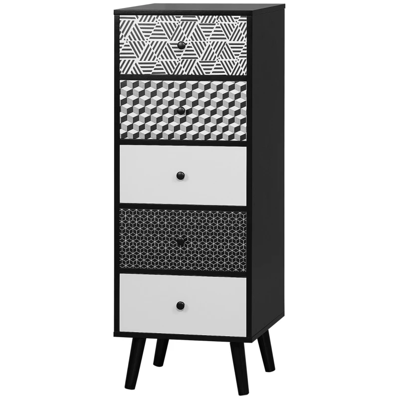 HOMCOM Chest of Drawers, 5 Drawer Dresser, Vertical Storage Organizer Unit for Bedroom, Living Room