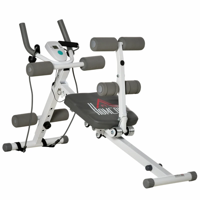 HOMCOM 2-in-1 Trainingsapparaat voor Sit-ups, met LCD-Monitor, Fitnessapparaat voor Thuis, Staal, Kunstleer