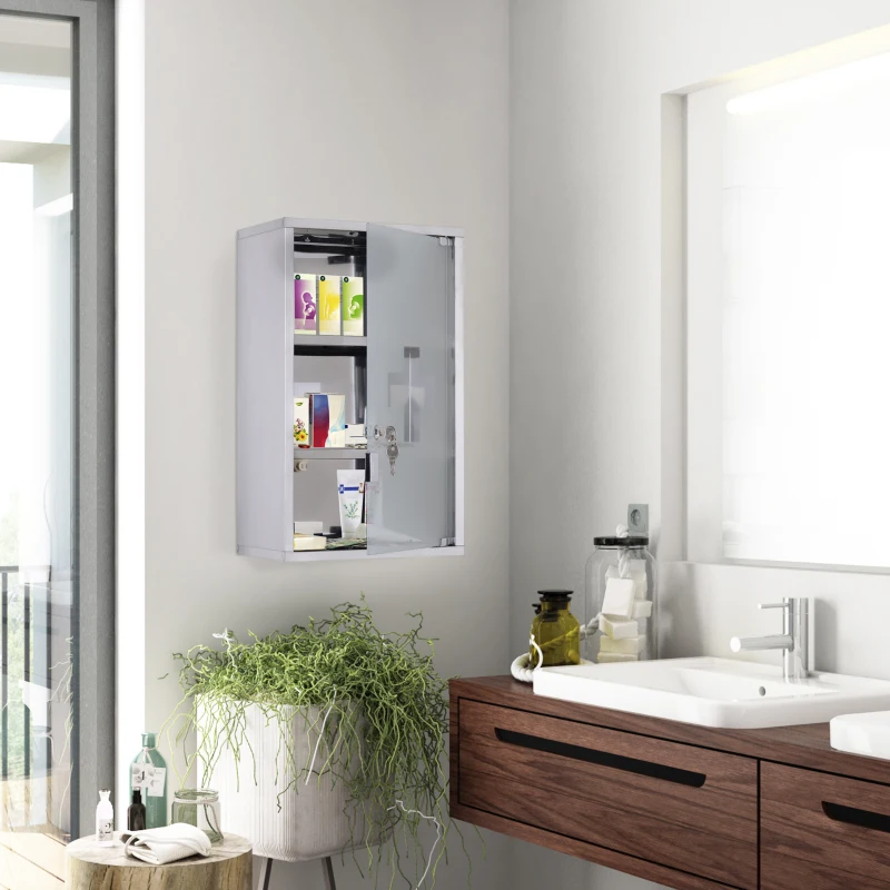 HOMCOM dulapior medicamente din inox, 50x30x18cm, argintiu