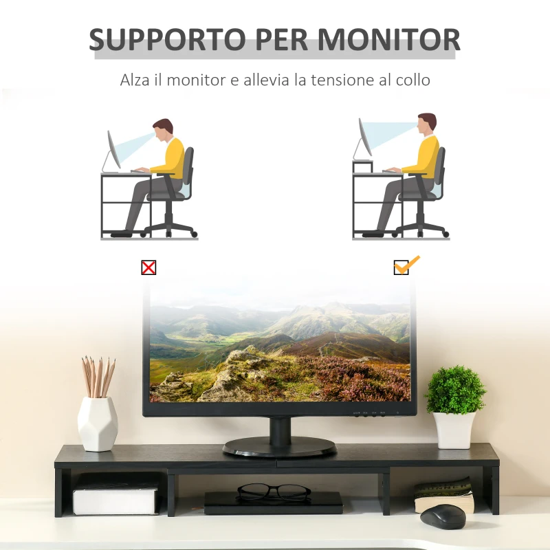 Vinsetto Supporto Monitor in MDF con Lunghezza e Angolazione Regolabile, 80-117x23.5x10 cm, Nero