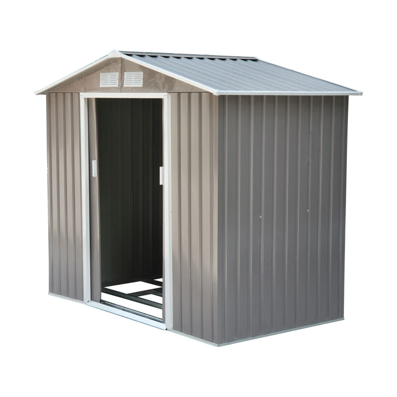 Outsunny Abrigo de Jardim 213x130x185cm Abrigo de Jardim Metálico de Exterior com 2 Portas Deslizantes e 4 Janelas Cinza Claro