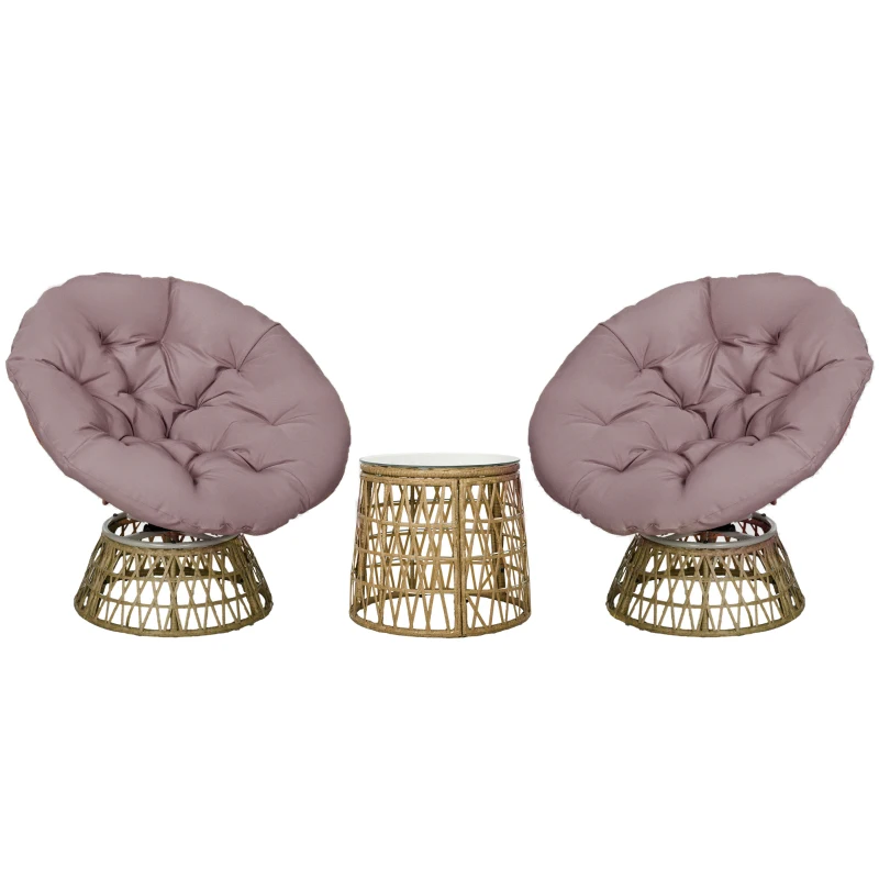 Outsunny Bistro-Set Balkon-Set Terrassenset, wetterbeständig, abnehmbare Polster, 85 cm x 70 cm x 82 cm, Natur +Hellbraun