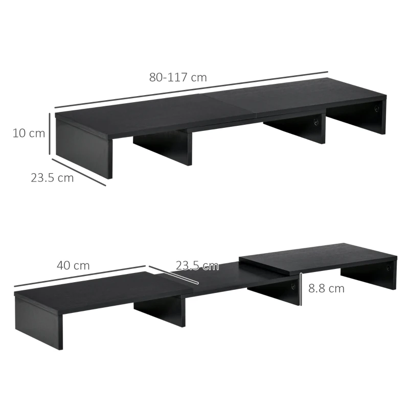 Vinsetto Supporto Monitor in MDF con Lunghezza e Angolazione Regolabile, 80-117x23.5x10 cm, Nero