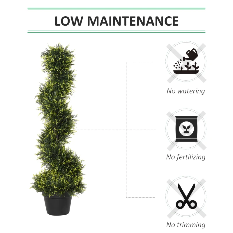 Outsunny Set Of 2 90cm/3FT Artificial Spiral Topiary Trees w/ Pot Fake Indoor Outdoor Greenery Plant Home Office Garden Décor Green