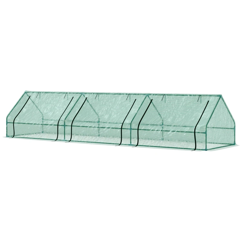 Outsunny Seră pentru Grădină Impermeabilă și Rezistentă la UV cu 3 Ferestre Rulante, 400x100x80 cm, Verde
